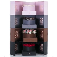 Boite d'arrangement de fleurs en forme de cœur, coffret cadeau carré et personnalisé avec ruban à double couche