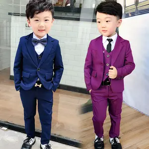 2019 Европейская и американская одежда, детский Модный милый однотонный жилет, костюм из трех предметов, костюм ведущего вечера для мальчиков с цветами