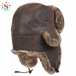 Gorro Ushanka de Piel de Conejo con Bordado Personalizado OEM, Gorro Ruso de Piel de Trampero, <span class=keywords><strong>Gorros</strong></span> de Invierno - Product Image 2