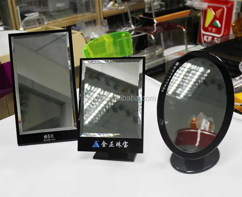 Nueva fábrica personalizado redondo forma cuadrada negro mesa de pmma de plexiglás de acrílico maquillaje cosmético espejo Marco de espejo de acrílico