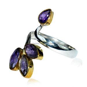 Anillo Solitario Marquesa Amatista Púrpura para Damas. Plata de Ley 925 con Oro de 18K Vermeil para Bodas y Fiestas - Product Image 2