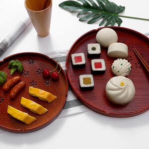Wholesale Classical Round <strong>Japanese</strong> Style <strong>Hollowed</strong> Cherry Blossoms 24cm Wood Serving Tray - Product Image 4