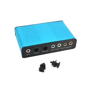 Blue 6 Channel External Sound Card 5.1 Surround Sound USB 2.0 External Optical Audio Sound Card Adapter for PC Laptop