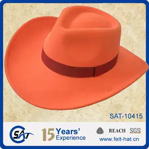 Chapéu de cowboy laranja, 100% lã pura
