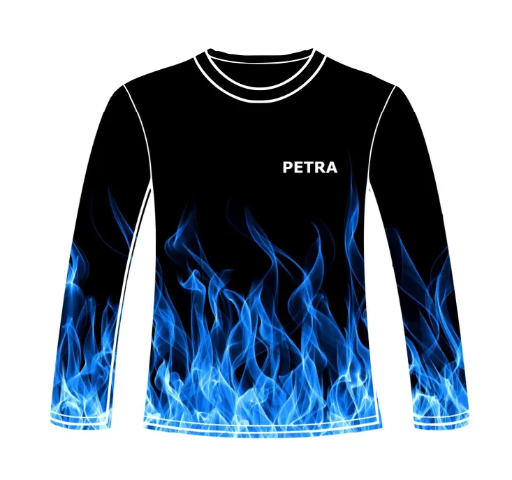 OEM Custom UPF 30+ UV Protection Long Sleeve O Neck Black And Blue Fishing Shirt Dye Sublimation Breathable Fishing Shirt