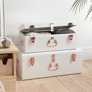 Metal <strong>Trunk</strong> Organizers Hot Sale White Metal <strong>Trunks</strong> Set of 2 with Gold <strong>Color</strong> Accessories Use for Home <strong>Storage</strong> and Decoration - Product Image 3