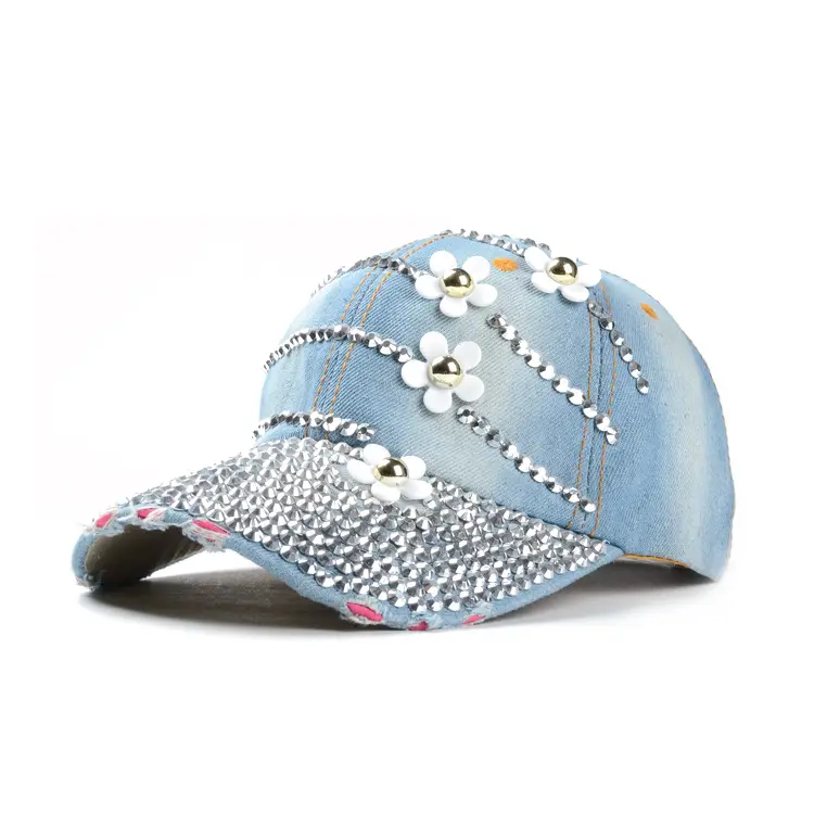 Ladies Polyester Woven Sequins Crystal Womens Hat Custom Summer Bling Baseball Cap wholesale