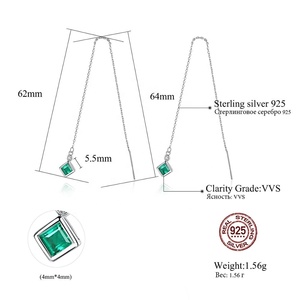 CZCITY Square Shaped <strong>Emerald</strong> Stone <strong>Earring</strong> Sterling Silver 925 Threader Dangle <strong>Drop</strong> <strong>Earrings</strong> Chandelier <strong>Earrings</strong> for Women - Product Image 2