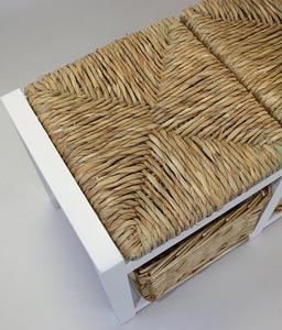 White Two Seater <strong>Wooden</strong> <strong>Storage</strong> <strong>Bench</strong> With Wicker Baskets and Seating - Product Image 3