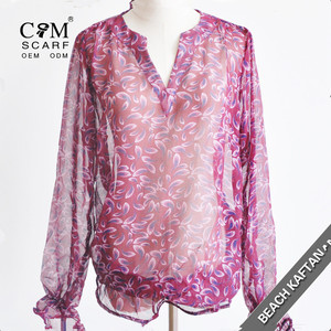 Resorte de las mujeres de impresión Floral 3/4 <span class=keywords><strong>manga</strong></span> Irregular Hem túnica asimétrica suelta blusa larga Tops - Product Image 1