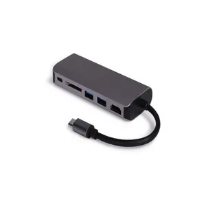 High speed USB HUB + media+USB3.0*2+SD Card Reader+RJ45+PD multi function docking for computer and tablet