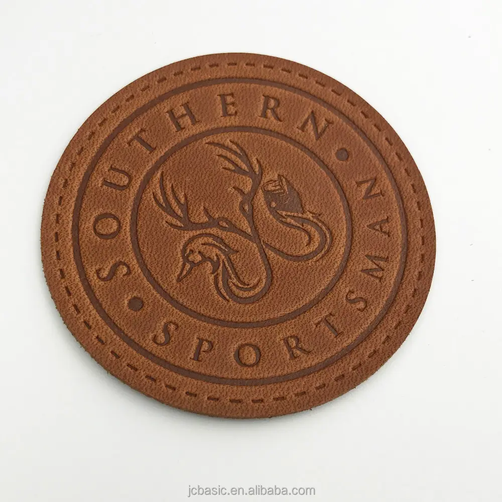 Wholesaler Brand Design Round Custom Embossed Leather Clothing Labels