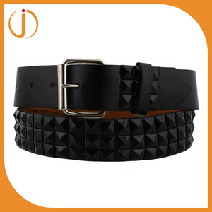<span class=keywords><strong>3</strong></span> Filas de La Moda Pirámide Tachonado Hombres Cinturón De Cuero Negro Con Hebilla del Rodillo - Product Image 1