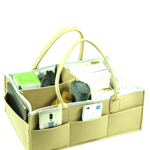 Portátil fácil limpieza bebé pañal carrito colgante tela sentía bolsa de <span class=keywords><strong>pañales</strong></span> organizador con correa de cuero - Product Image 2