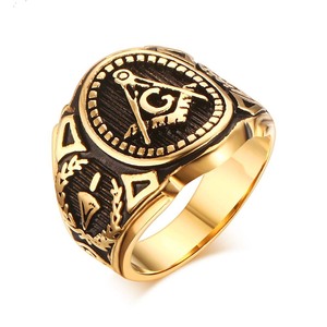 2024 anello da uomo Vintage 316L in acciaio inossidabile oro libero muratore massonico maschio retrò Punk anello nero gioielli - Product Image 1