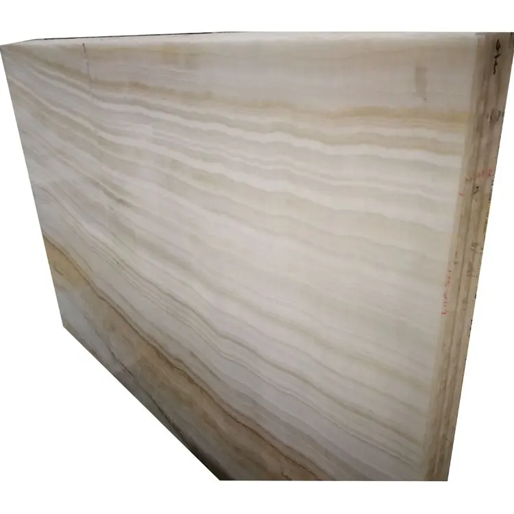 Backlit White Wood Onyx Marble Translucent Straight Grain White Onyx Marble Slab