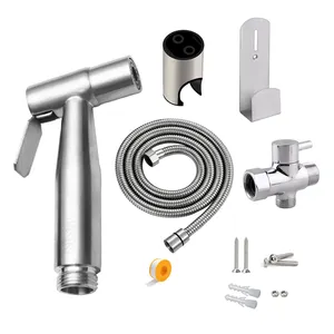 304 Stainless Steel brushed nickel Handheld Sprayer toilet Bidet Shattaf set with T-valve for woman portable bidet