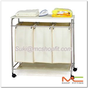 Hotel &amp; Hospital Laundry Trolley with 3 Steel Hampers Steel Laundry <strong>Service</strong> <strong>Cart</strong> with OEM Customization Support - Product Image 2
