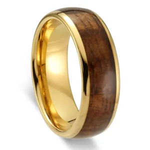 Two-tone koa wood tungsten rings finger ring wood rosary ring