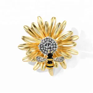 Beau Charme Manteau Revers Accessoires Strass Tournesol Abeille Insecte Broche Bijoux Broche Pour Les Femmes