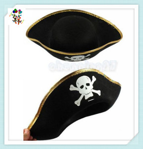 Ucuz özel yetişkin Buccaneer korsan <span class=keywords><strong>Tricorn</strong></span> siyah renk cadılar bayramı parti şapkaları HPC-2093 - Product Image 2