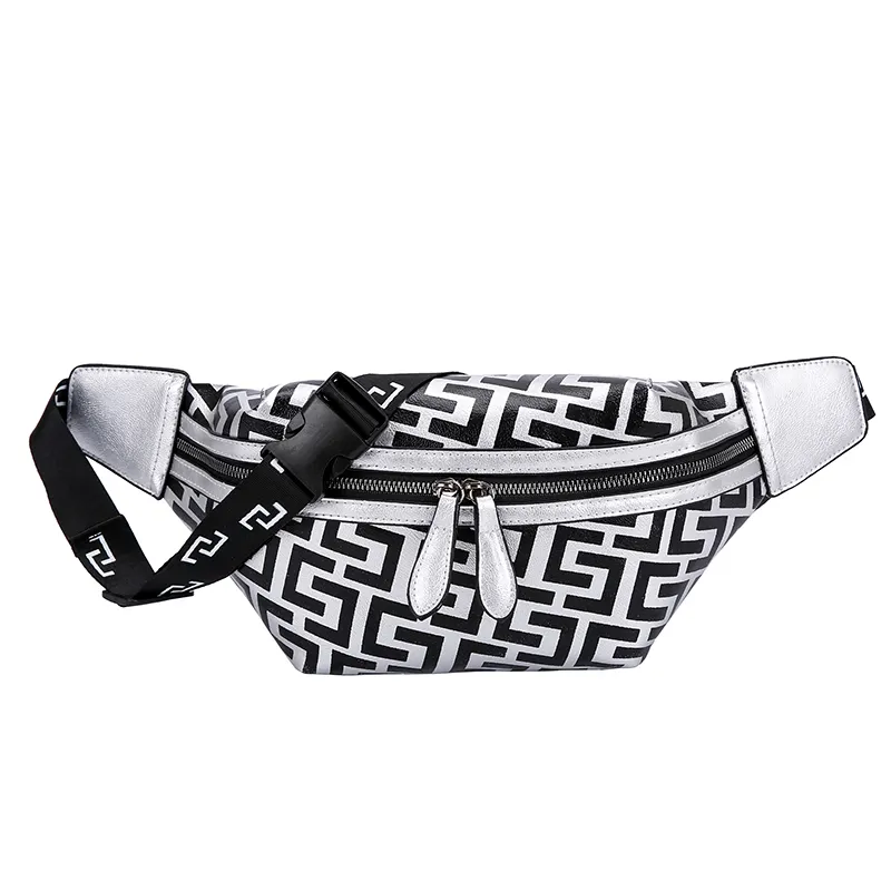 Free Shipping Fashion Waist Bags for Women PU Leather Multifunction Belt Bag Geometric Patterns Chest Bag Fanny Pack