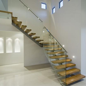 <span class=keywords><strong>Escalier</strong></span> flottant en forme de L avec <span class=keywords><strong>marches</strong></span> fermées et garde-corps en verre sans cadre - Product Image 2