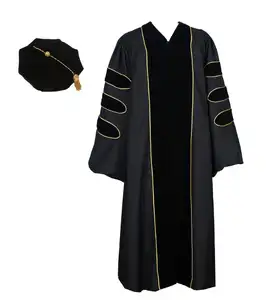 Graduation Matte Doctoral Gown Tam Set with Velvet and Gold Piping