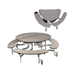 Mobile Round Folding Cafeteria Table With Benches