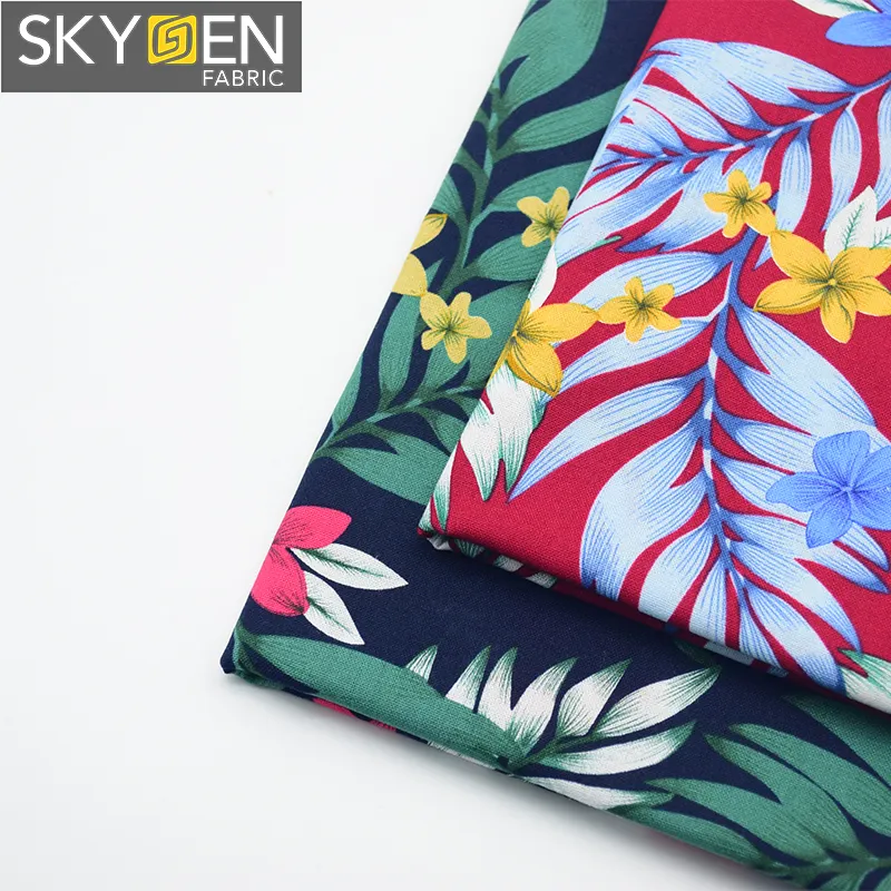 Skygen kostenlose Probe weichen 60S tropischen Blatt Stoff mit tropischen Blumen, Hemd material aus Stoff Herren Baumwolle