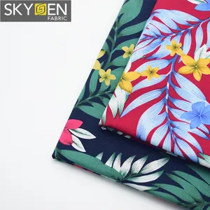 Skygen Sampel Gratis Kain Daun Tropis 60S Lembut dengan Bunga Tropis, Bahan Kemeja Kain Katun Pria