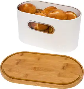 热卖面包盒厨房台面金属面包容器，带切板盖糕点自制面包存储容器