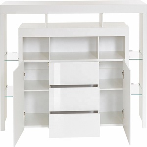 Wooden Modern <strong>High</strong> <strong>Gloss</strong> 2 Doors <strong>White</strong> LED Lighting <strong>Sideboard</strong> With Glass Cabinet for Living Room - Product Image 4