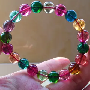 8mm round natural top quality gemstone tourmaline elastic stretch bracelet