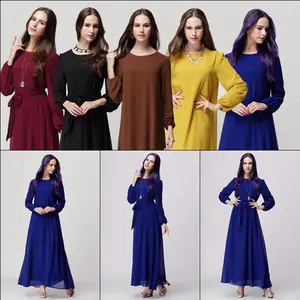 Latest Designs Elegant Hijab Dresses Belt With Bow <strong>Chiffon</strong> Plain New Model <strong>Abaya</strong> in Dubai - Product Image 3