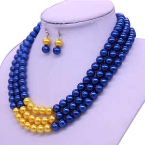 Ropa de fiesta Gargantilla de moda Declaración Tres capas Azul Amarillo Collar de perlas de imitación Joyería para regalos - Product Image 4
