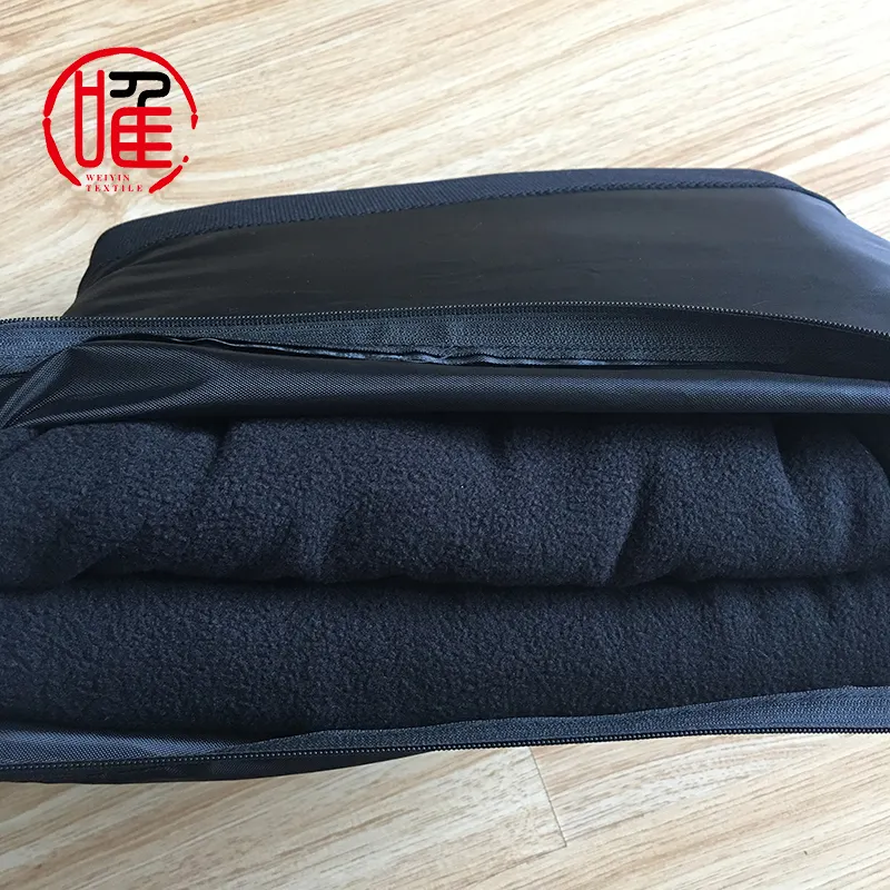 Travel Fleece Blanket Black Nylon Zipper Lightweight Polar Fleece Travel H Blanket With Pouch