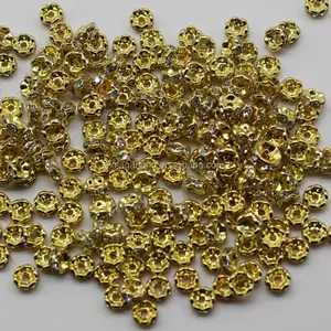 High Quality Wholesale 4MM Golden Plated Rhinestone Rondelle Wavy Side Spacer Beads In Bulk