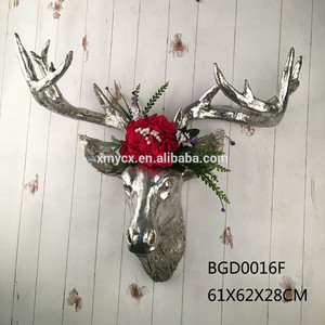 2017 nuevo llegada resina sintética Taxidermia pared Calavera de <span class=keywords><strong>ciervo</strong></span> con flor artificial - Product Image 3