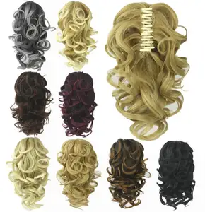 Peluca de pelo sintético de fibra de alta temperatura para mujer, coleta de pelo de Color rubio y gris, 8 colores