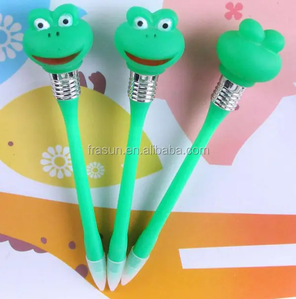 ปากกาด้านบนแสงน่ารักพร้อมเสียงปากกากบสีเขียวพร้อมปากกาไฟฟังก์ชั่น
