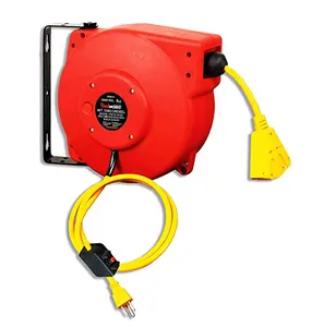 Retractable Extension Cord Reel 3C SJT Cable with Triple Tap Connector 15A 125VAC 1875W 60Hz Circuit Breaker Best for Indoor Use