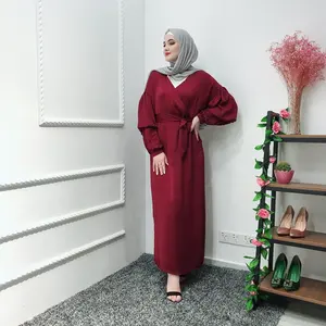 2019 hot selling elegant puff sleeves islamic clothing muslim evening wedding dress