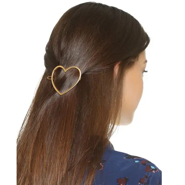 Fashion Heart Shaped Hair Pin Golden Alloy Barrette Hair Clip For Women Girl