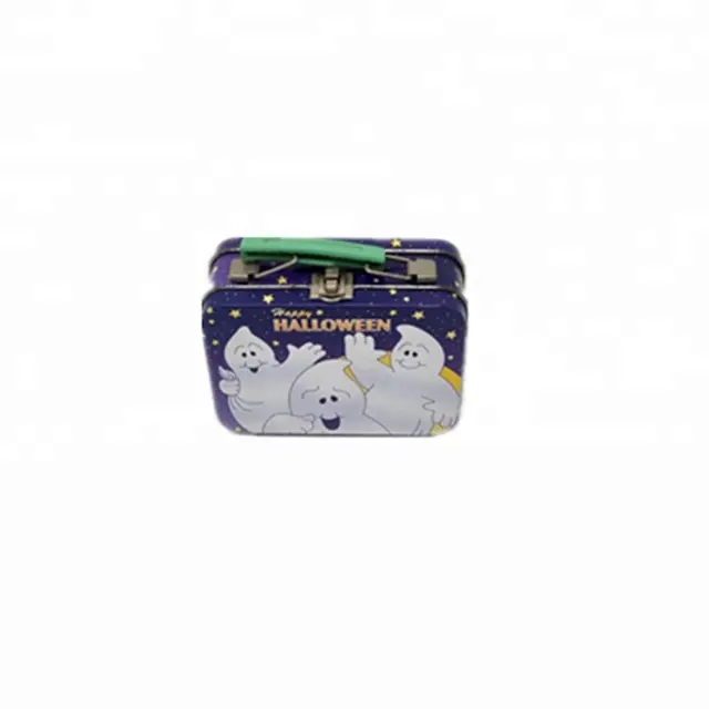 MInt Hallowmas candy tin box with lock and handle