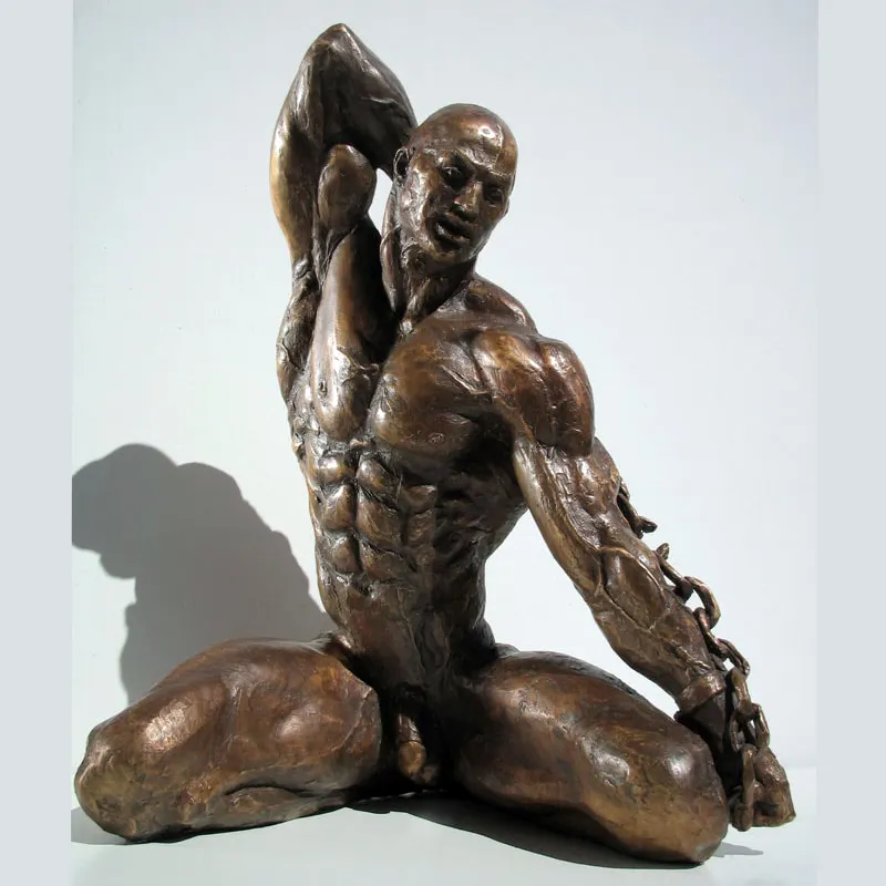 Estátua de homem de bronze nude, estatueta masculina de metal