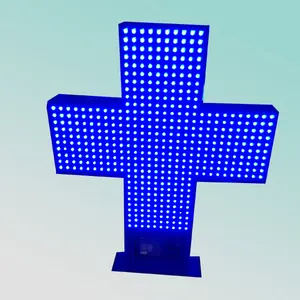 CE RoHS 80X80cm double face outdoor flashing remote control blue led cross display