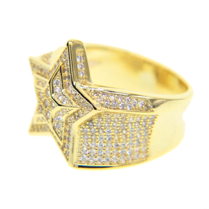 Anello Hip Hop Punk Pesante Color Oro con Grande Stella, Completamente Tempestato di Zirconi Cubici, Gioiello Luccicante per Uomo e Donna, Spedizione Diretta - Product Image 6