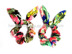cosecha de pelo scrunchies venta al por mayor de flores titular de pelo elástico con oreja de conejo - Product Image 1