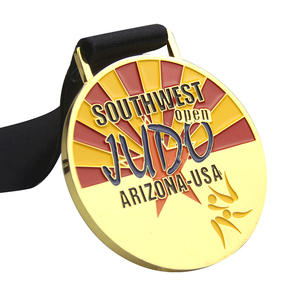 Médaille personnalisée en alliage de zinc émaillé, plaquée or, pour la course 5K, récompense sportive de judo - Product Image 5